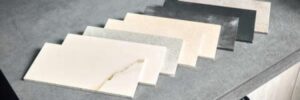 Sample slabs of porcelain countertop