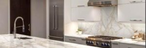 A porcelain countertop in a modern kitchen