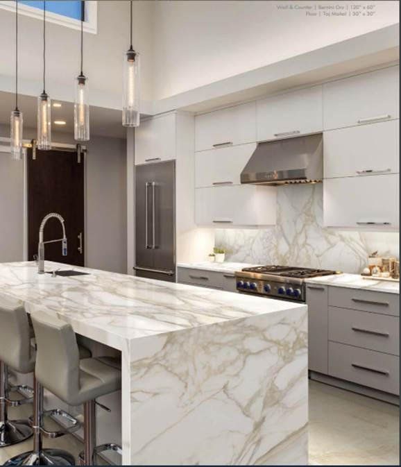 A porcelain countertop in a modern kitchen